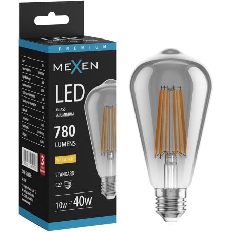 Mexen Vintis Ampoule à filament LED E27, ST64, 10W, Chaude - 2700K, 780 lm, fumée - L152-E27-1027-70