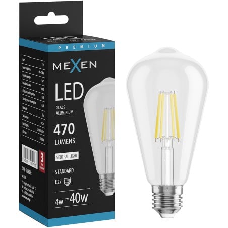 Mexen Vintis Ampoule à filament LED E27, ST64, 4W, Neutre - 4000K, 470 lm, clair - L152-E27-0440-00