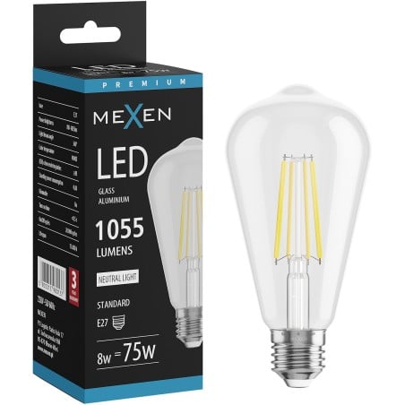 Mexen Vintis Ampoule filament LED E27, ST64, 8W, Neutre - 4000K, 1055 lm, transparent - L152-E27-0840-00