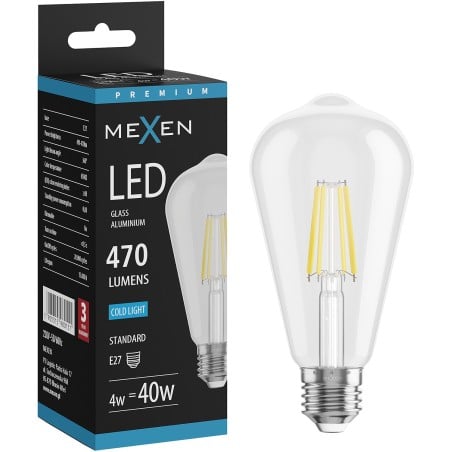 Mexen Vintis Ampoule LED filament E27, ST64, 4W, Froid - 6500K, 470 lm, clair - L152-E27-0465-00