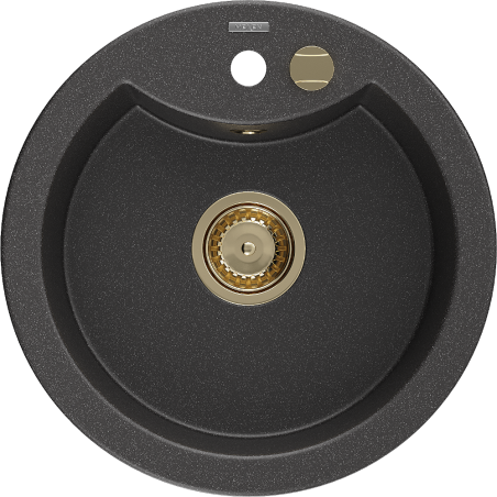 Mexen Diego évier de cuisine en granit à 1 bac 488 x 480 mm, noir moucheté, siphon doré - 6512481000-76-G