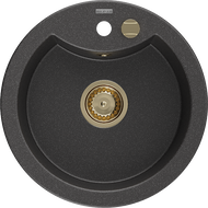 Mexen Diego évier de cuisine en granit à 1 bac 488 x 480 mm, noir moucheté, siphon doré - 6512481000-76-G