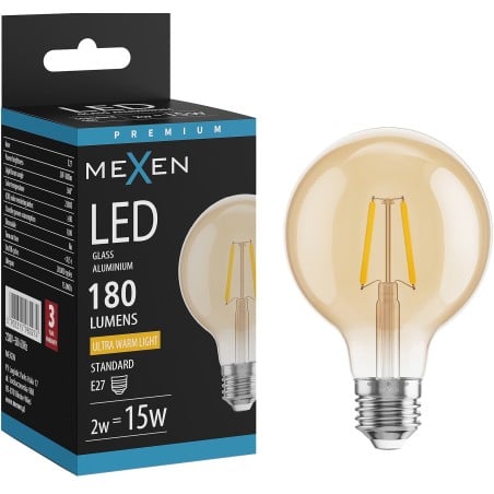 Mexen Vintis Ampoule à filament LED E27, G80, 2W, Chaude - 2200K, 180 lm, ambre - L155-E27-0222-50