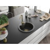 Mexen Diego évier de cuisine en granit à 1 bac 488 x 480 mm, noir moucheté, siphon doré - 6512481000-76-G