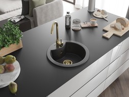Mexen Diego évier en granit à 1 cuve 488 x 480 mm, Noir moucheté, siphon Or - 6512481000-76-G