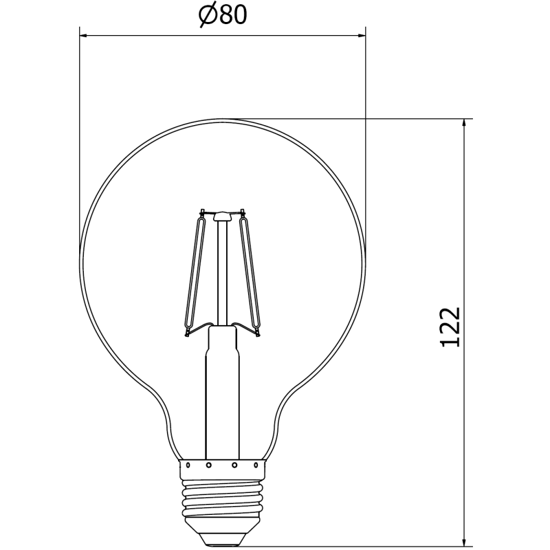 Mexen Vintis Ampoule à filament LED E27, G80, 2W, Chaude - 2200K, 180 lm, ambre - L155-E27-0222-50