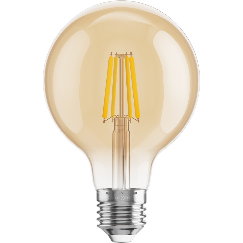 Mexen Vintis Ampoule à filament LED E27, G80, 6W, Chaude - 2200K, 600 lm, ambre - L155-E27-0622-50