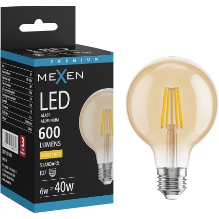 Mexen Vintis Ampoule LED filament E27, G80, 6W, Chaude - 2700K, 400 lm, ambre - L155-E27-0627-50
