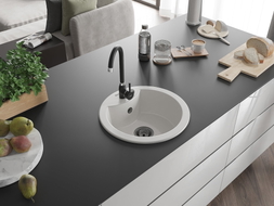 Mexen Diego évier en granit à 1 bac 488 x 480 mm, blanc, siphon noir - 6512481000-20-B