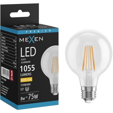 Mexen Vintis Ampoule LED filament E27, G80, 8W, Chaude - 2700K, 1055 lm, claire - L155-E27-0827-00