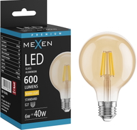 Mexen Vintis Ampoule à filament LED E27, G80, 8W, Chaud - 2700K, 750 lm, ambre - L155-E27-0827-50