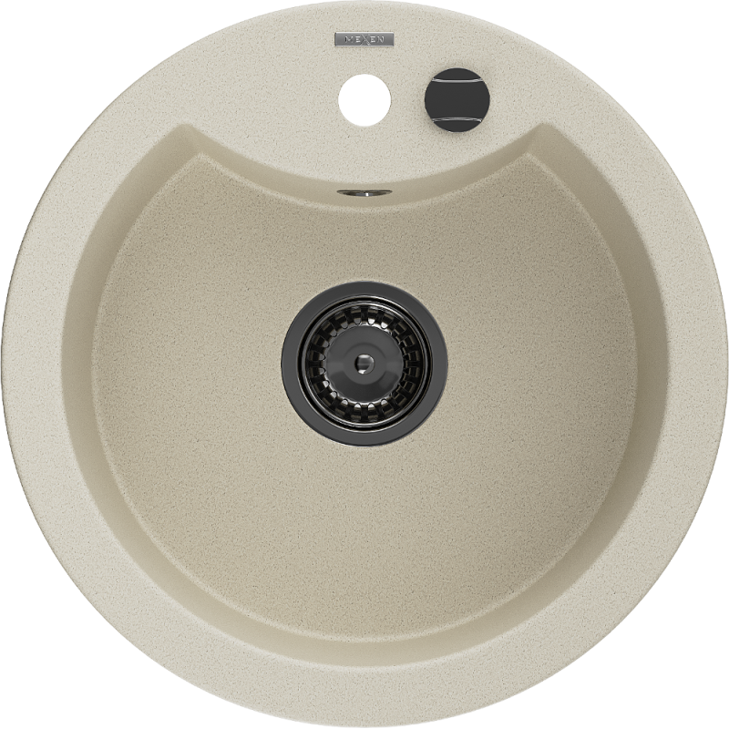Mexen Diego évier de cuisine en granit à 1 bac 488 x 480 mm, beige, siphon noir - 6512481000-69-B