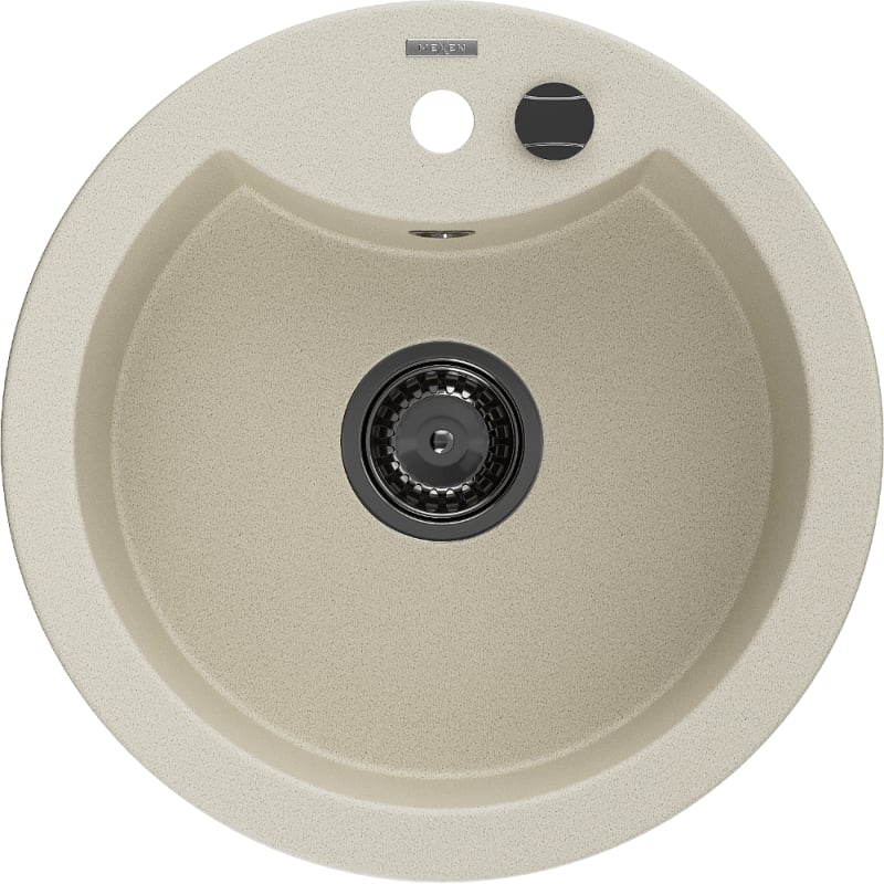 Mexen Diego évier en granit à 1 bac 488 x 480 mm, beige, siphon noir - 6512481000-69-B