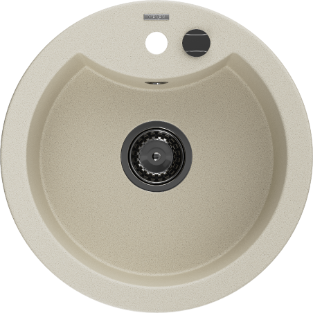 Mexen Diego évier de cuisine en granit à 1 bac 488 x 480 mm, beige, siphon noir - 6512481000-69-B
