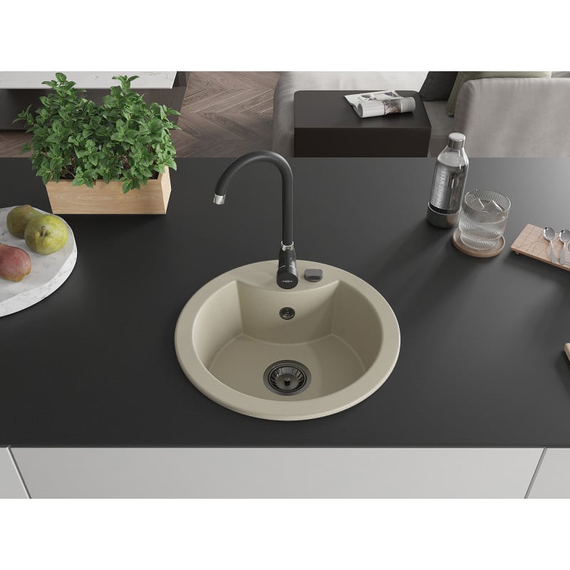 Mexen Diego évier en granit 1 bac 488 x 480 mm, beige, siphon noir - 6512481000-69-B