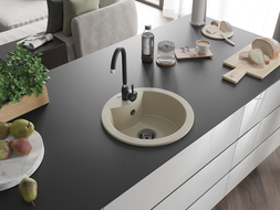 Mexen Diego évier en granit à 1 cuve 488 x 480 mm, Beige, siphon Noir - 6512481000-69-B