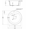 Mexen Diego évier en granit 1 bac 488 x 480 mm, gris, siphon noir - 6512481000-71-B