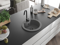 Mexen Diego évier en granit à 1 cuve 488 x 480 mm, Gris, siphon Noir - 6512481000-71-B