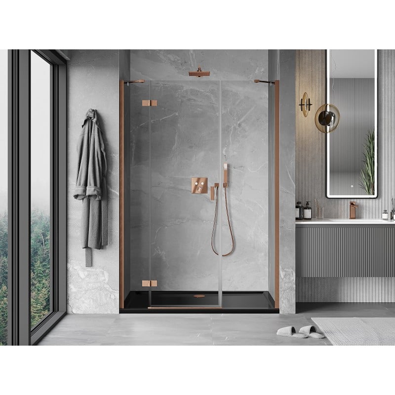 Mexen Mist-H porte de douche pivotante gauche 130 cm, transparent, cuivre brossé - 8A5-130-001-65-00-L