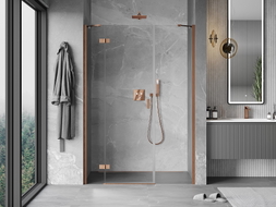 Mexen Mist-H porte de douche pivotante gauche 140 cm, transparent, cuivre brossé - 8A5-140-001-65-00-L