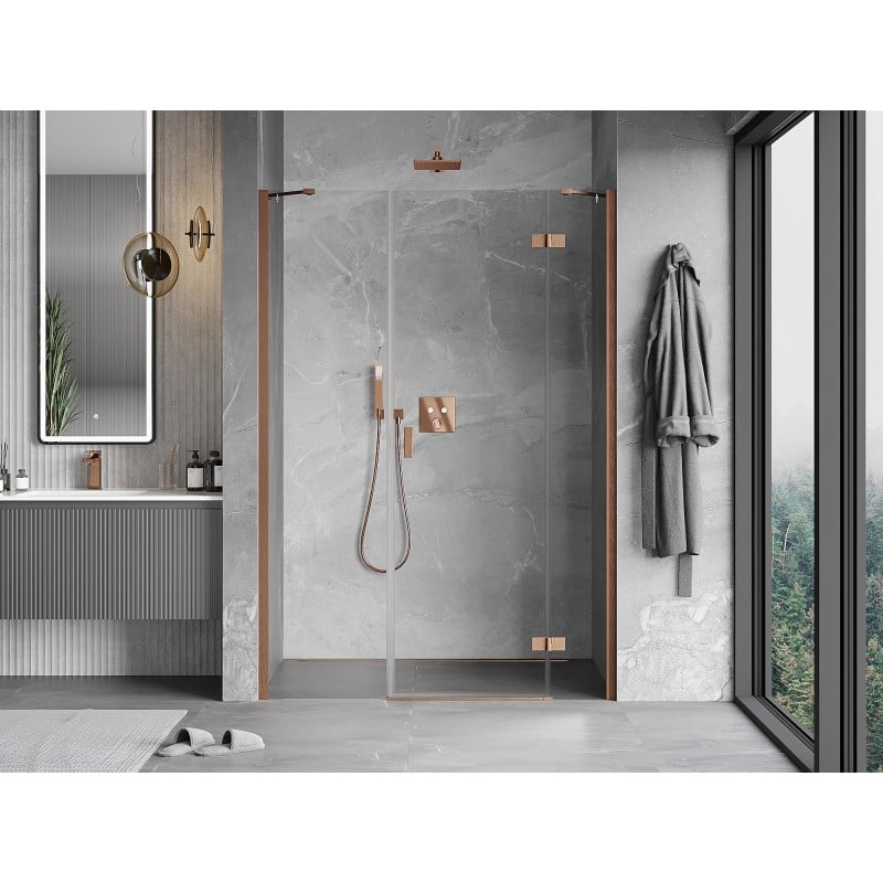 Mexen Mist-H porte de douche pivotante droite 120 cm, transparent, cuivre brossé - 8A5-120-001-65-00-P