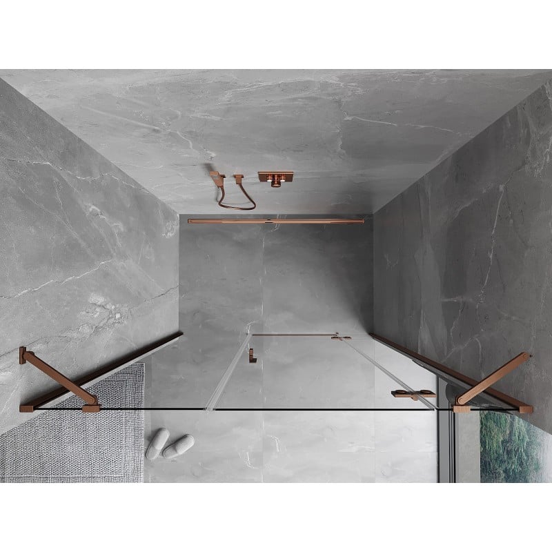 Mexen Mist-H porte de douche pivotante droite 135 cm, transparent, cuivre brossé - 8A5-135-001-65-00-P