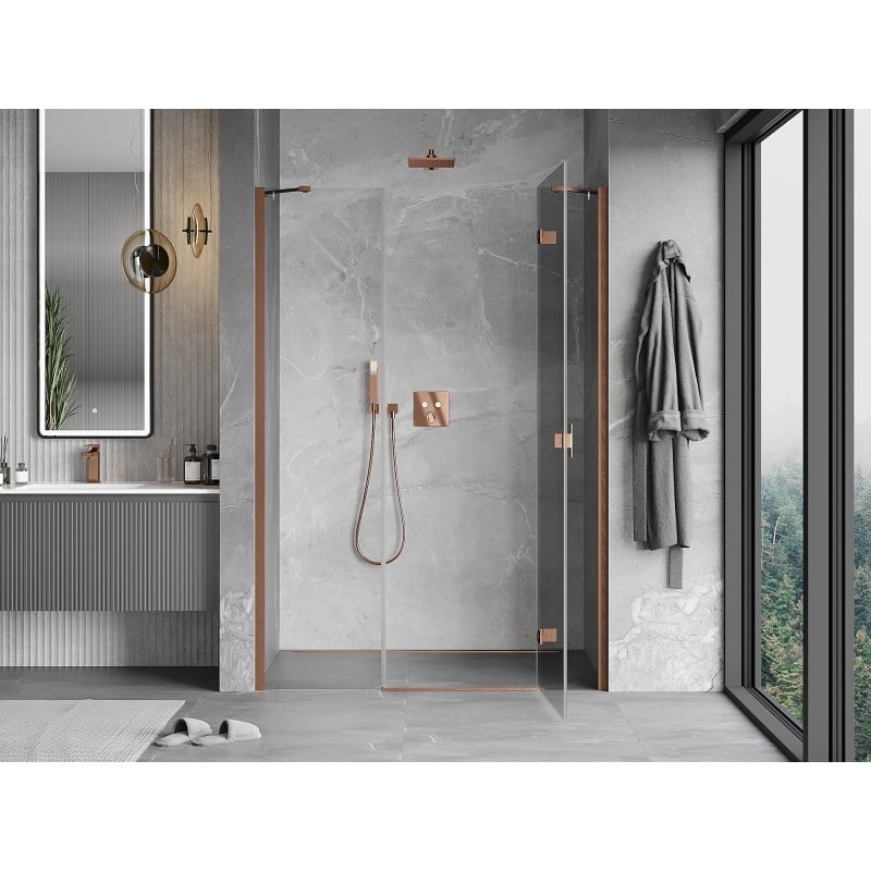 Mexen Mist-H porte de douche pivotante droite 155 cm, transparent, cuivre brossé - 8A5-155-001-65-00-P