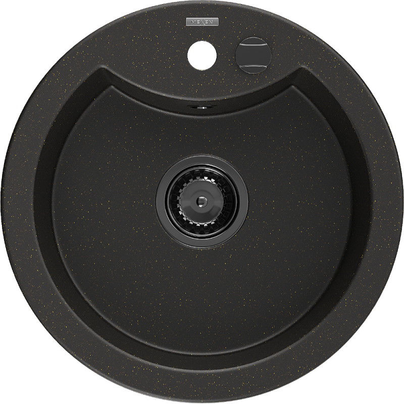 Mexen Diego évier en granit 1 bac 488 x 480 mm, noir/or métallique, siphon noir - 6512481000-75-B