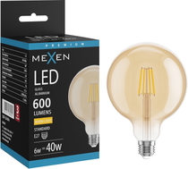 Mexen Vintis Ampoule à filament LED E27, G125, 6W, Chaude - 2700K, 600 lm, ambre - L158-E27-0627-50
