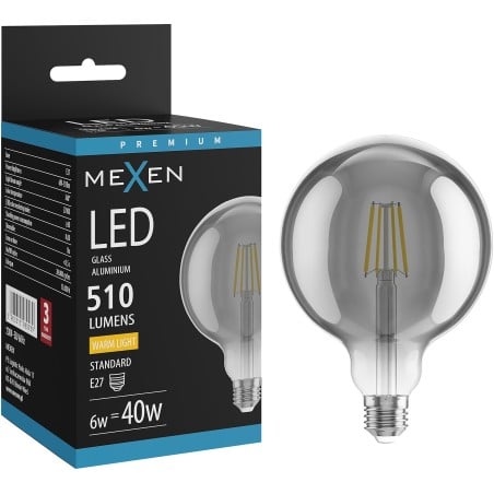 Mexen Vintis Ampoule filament LED E27, G125, 6W, Chaude - 2700K, 510 lm, fumée - L158-E27-0627-70