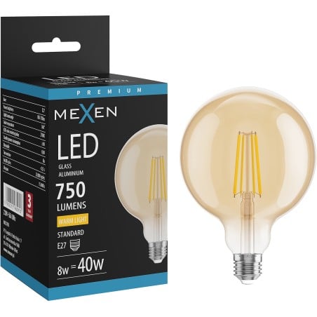 Mexen Vintis Ampoule à filament LED E27, G125, 8W, Chaud - 2700K, 750 lm, ambre - L158-E27-0827-50