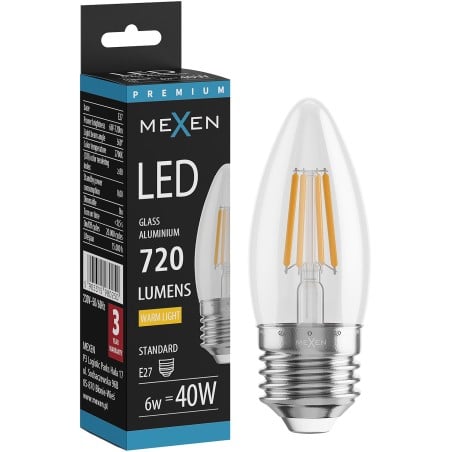 Mexen Vintis Ampoule LED filament E27, C35, 6W, Chaude - 2700K, 720 lm, claire - L154-E27-0627-00