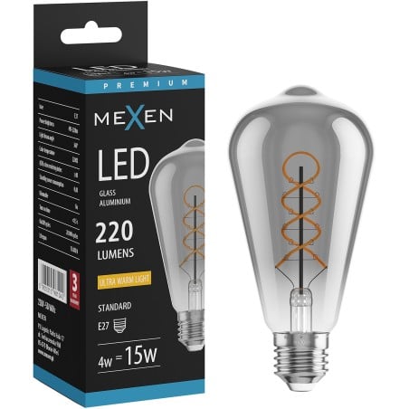 Mexen Vintis Ampoule filament spirale LED E27, ST64, 4W, Chaude - 2200K, 220 lm, fumée - L162-E27-0422-70