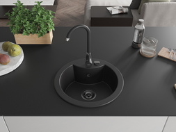 Mexen Diego évier en granit à 1 cuve 488 x 480 mm, Noir, siphon Noir - 6512481000-77-B