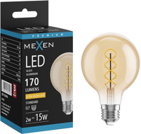 Mexen Vintis Ampoule filament spirale LED E27, G80, 2W, Chaude - 2200K, 170 lm, ambre - L165-E27-0222-50