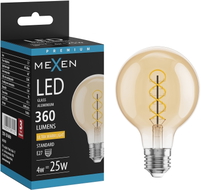 Mexen Vintis Ampoule à filament spiralé LED E27, G80, 4W, Chaude - 2200K, 360 lm, ambre - L165-E27-0422-50