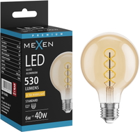 Mexen Vintis Ampoule filament spirale LED E27, G80, 6W, Chaude - 2200K, 530 lm, ambre - L165-E27-0622-50