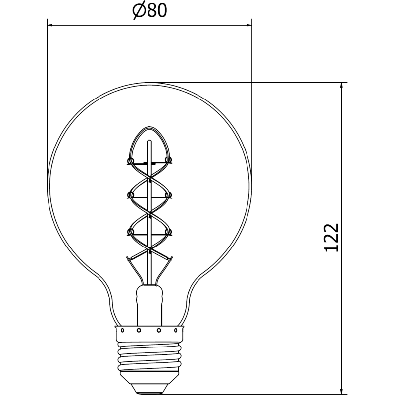 Mexen Vintis Ampoule filament spirale LED E27, G80, 8W, Chaude - 2200K, 600 lm, ambre - L165-E27-0822-50