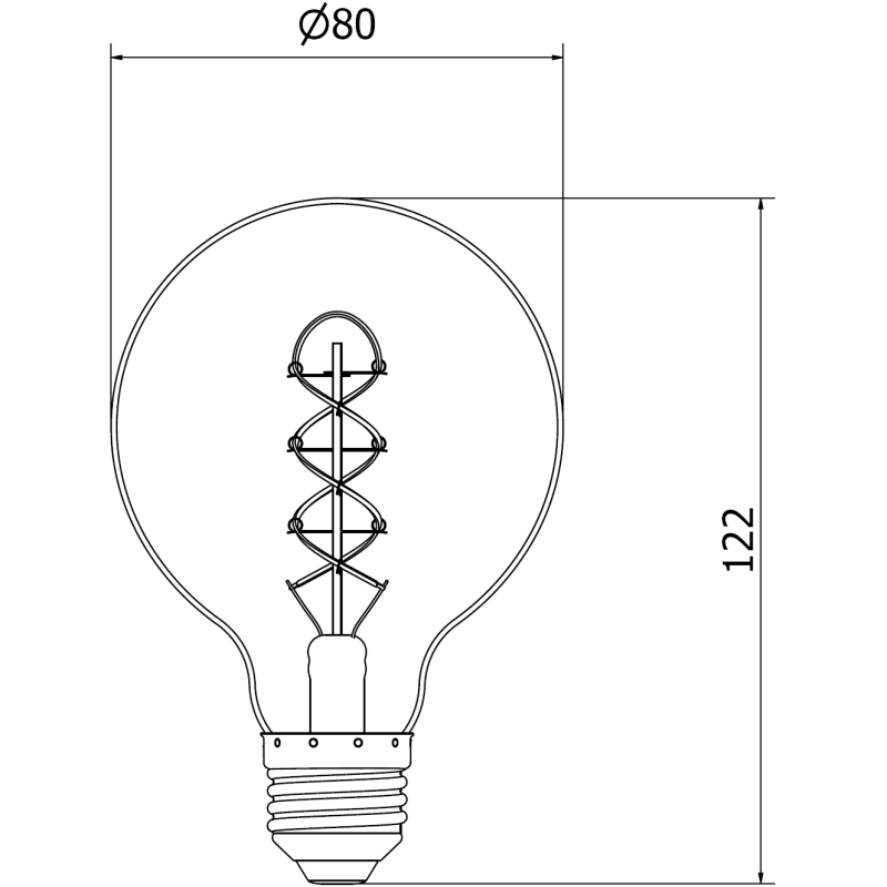 Mexen Vintis Ampoule filament spirale LED E27, G80, 4W, Chaud - 2700K, 360 lm, ambre - L165-E27-0427-50
