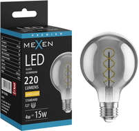 Mexen Vintis Ampoule filament spirale LED E27, G80, 4W, Chaude - 2700K, 220 lm, fumée - L165-E27-0427-70