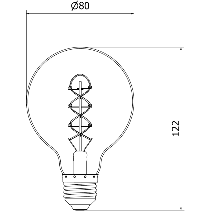 Mexen Vintis Ampoule à filament spirale LED E27, G80, 6W, Chaude - 2700K, 630 lm, clair - L165-E27-0627-00