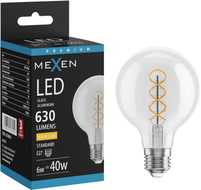 Mexen Vintis Ampoule à filament spirale LED E27, G80, 6W, Chaude - 2700K, 630 lm, clair - L165-E27-0627-00