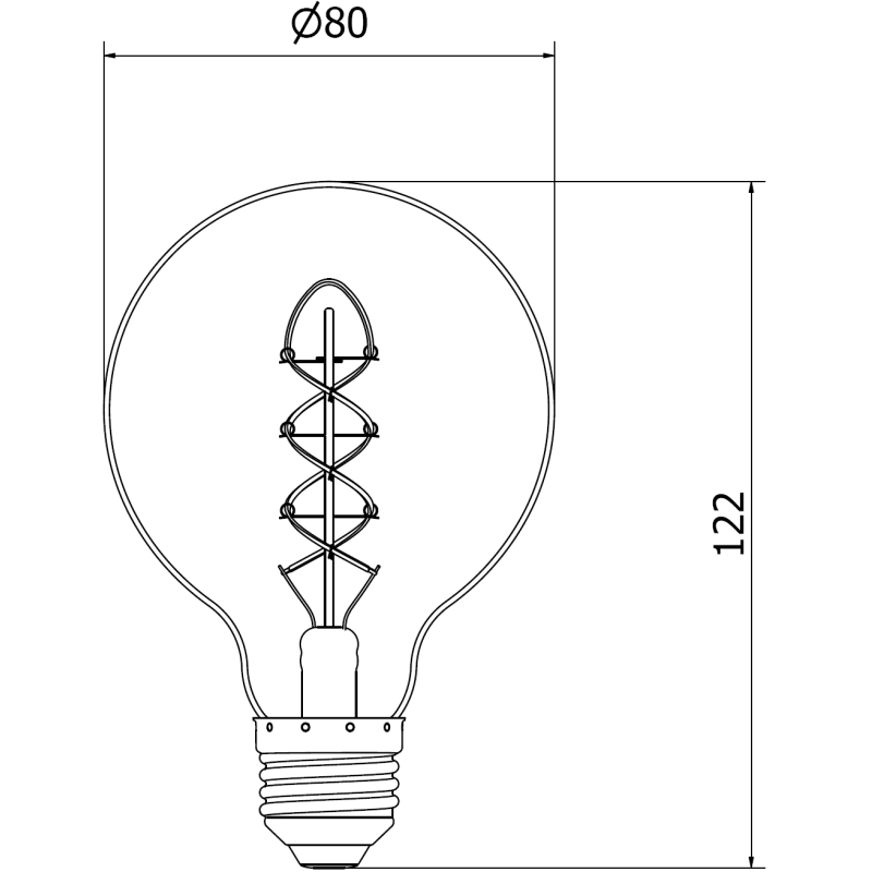 Mexen Vintis Ampoule filament spirale LED E27, G80, 8W, Chaude - 2700K, 750 lm, claire - L165-E27-0827-00