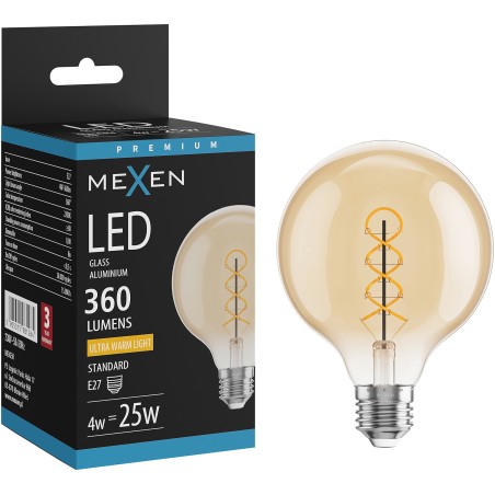 Mexen Vintis Ampoule filament spirale LED E27, G95, 4W, Chaleur - 2200K, 360 lm, ambre - L167-E27-0422-50