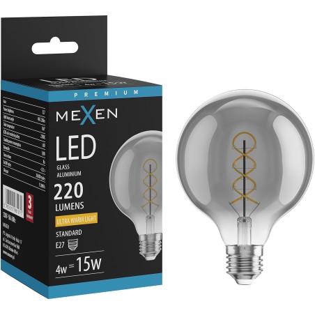 Mexen Vintis Ampoule filament spirale LED E27, G95, 4W, Chaude - 2200K, 220 lm, fumée - L167-E27-0422-70