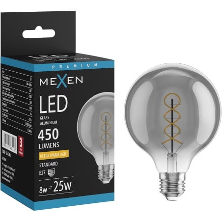 Mexen Vintis Ampoule filament spirale LED E27, G95, 8W, Chaude - 2200K, 450 lm, fumée - L167-E27-0822-70