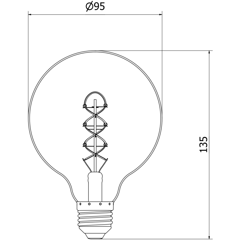 Mexen Vintis Ampoule filament spirale LED E27, G95, 8W, Chaude - 2200K, 450 lm, fumée - L167-E27-0822-70