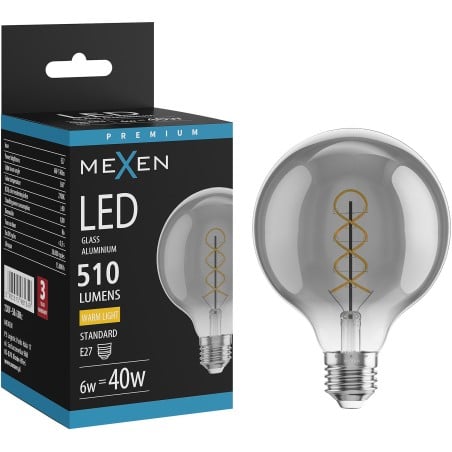 Mexen Vintis Ampoule filament spirale LED E27, G95, 6W, Chaude - 2700K, 510 lm, fumée - L167-E27-0627-70