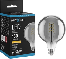 Mexen Vintis Ampoule à filament spiralé LED E27, G125, 8W, Chaud - 2200K, 450 lm, fumée - L168-E27-0822-70