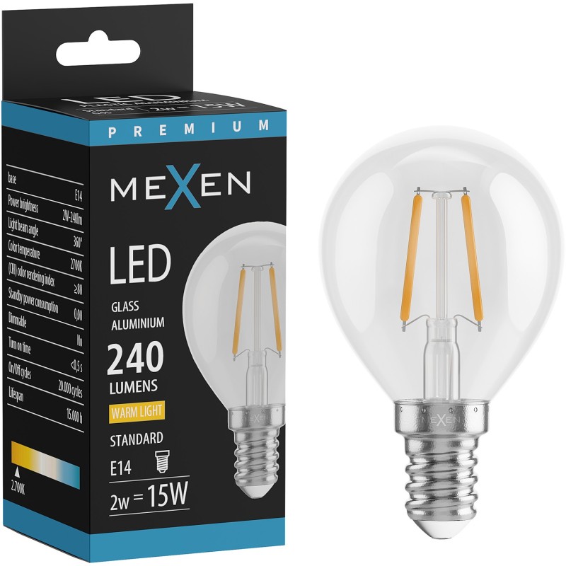 Mexen Vintis Ampoule filament LED E14, G45, 2W, Chaude - 2700K, 240 lm, claire - L156-E14-0227-00